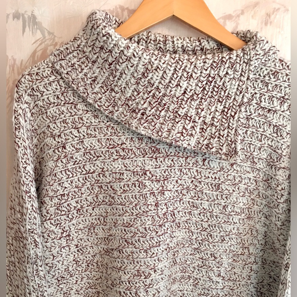 Top Shop Envelope Neck Cream and Burgundy Chunky Knit Sweater 2